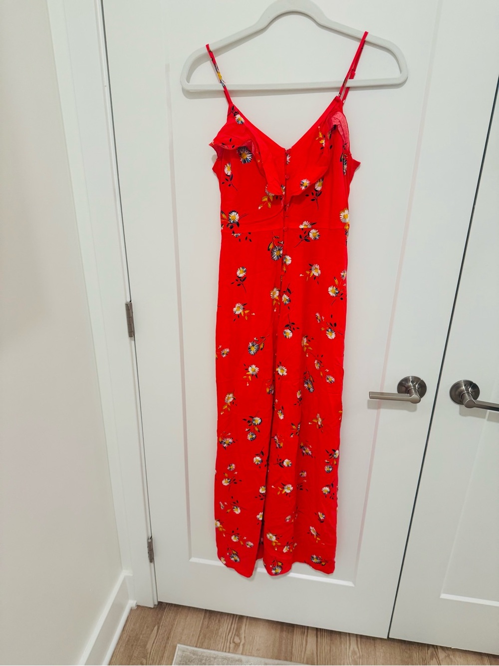 Express Red Floral Maxi Dress with Spaghetti Straps